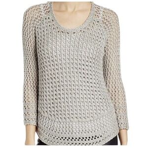 Lucky Brand Women's Metallic Gray Open-Knit Sweater